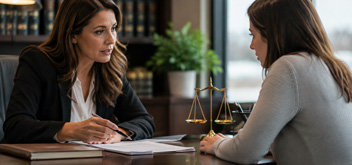 Attorney discussing protective-order options with a woman