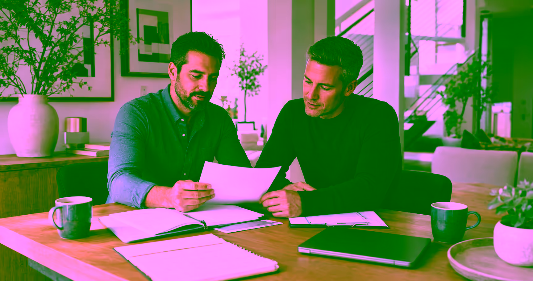 A committed couple reviewing household and financial plans together