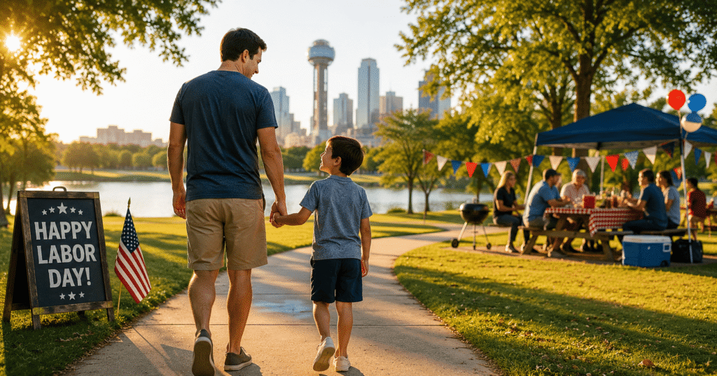 Parent and child spending Labor Day weekend together in North Texas